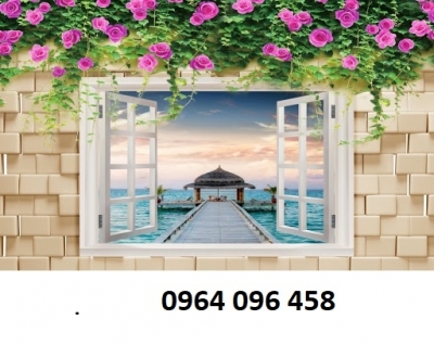Tranh gạch 3d ốp tường cửa sổ hoa hồng - RCV64