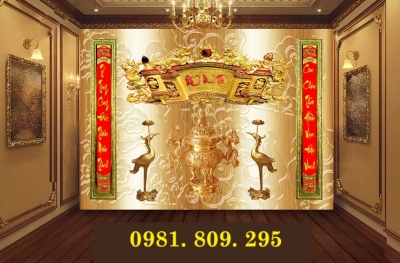 Tranh 3d phòng thờ , gạch men ốp tường phúc lộc thọ