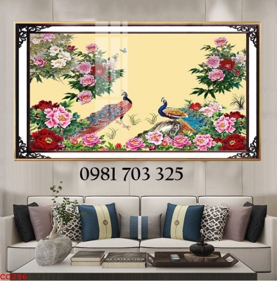 Tranh chim công phong thủy, tranh gạch men 3D