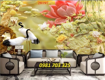 tranh phong thủy 3D, tranh gach tùng hạc