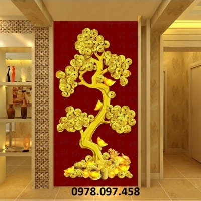 Gạch tranh 3D - tranh cây kim tiền tài lộc