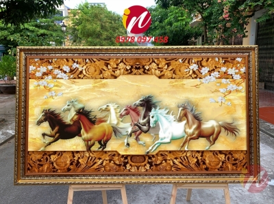 Tranh 3d họa tiết 8 chú ngựa