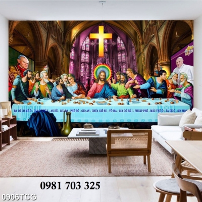 Tranh bàn tiệc thánh công giáo , gạch men 3D