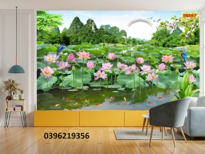 Tranh gạch 3D đẹp hoa sen trang trí