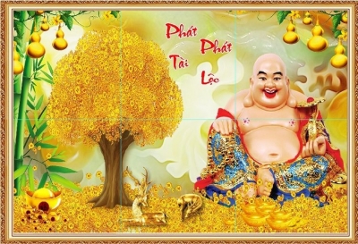 Gạch tranh cây tiền vàng thần tài HP9242