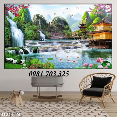 Gạch tranh đẹp thác nước trang trí 3D