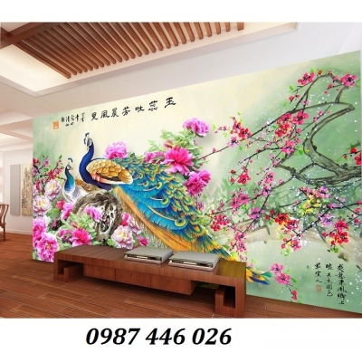 Tranh chim công- gạch tranh 3d HP9722