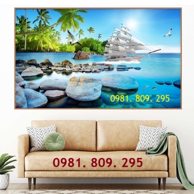 Tranh 3d thuyền buồm , gạch tranh 3d