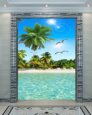 Tranh gạch 3d phong cảnh bờ biển cây dừa - MNC32