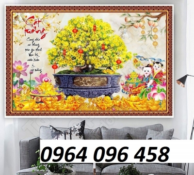 Tranh cây mai 3d - tranh gạch 3d cây mai - 877XJ
