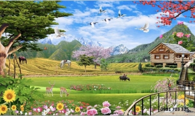 Tranh gạch cảnh làng quê yên bình