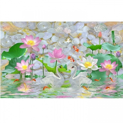 Gạch tranh hoa sen trang trí phòng