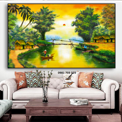 Tranh gạch 3D phong cảnh đồng quê trang trí phòng