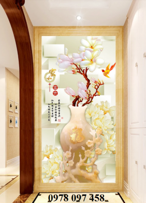 Gạch tranh dán tường họa tiết bình hoa