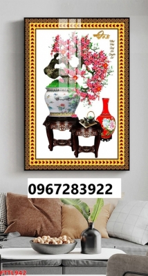 Tranh gạch hoa đào đẹp trang trí nhà 3D
