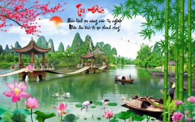 Gạch trang phong cảnh phòng khách