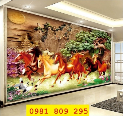 Tranh phong thủy bát mã, gạch tranh phong thủy GP365