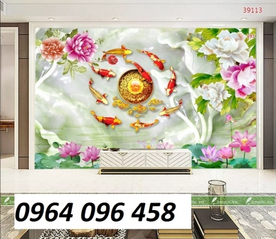 gạch tranh ốp tường cửu ngư quần hội - GCVC4