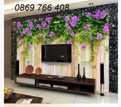 Trang trí phòng khách- Tranh hoa tím ốp tường