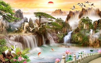 Tranh gạch 3d phong thủy phòng khách - HDSS32