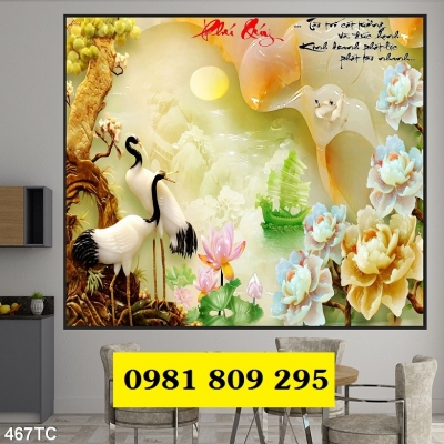 Tranh 3d chim hạc, gạch ốp tường 3d