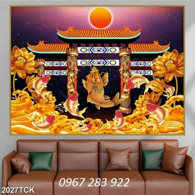 Tranh trang trí tường phòng khách gạch men 3d