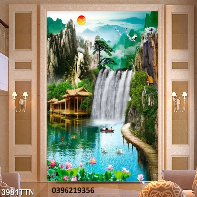 Tranh gạch 3D đẹp thác nước trang trí