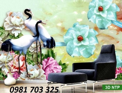 Gạch tranh 3D đẹp tùng hạc trang trí