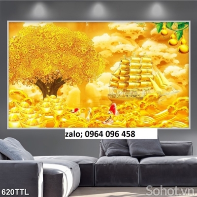 Tranh gạch 3d cây tiền vàng - SCX433
