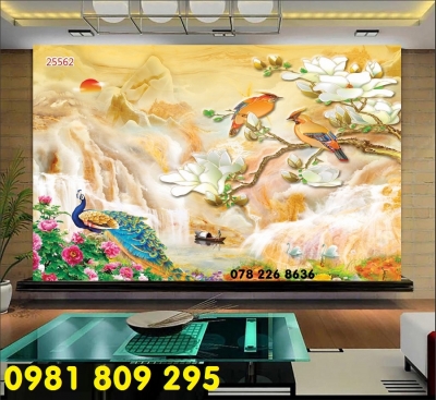 Tranh gạch 3d ốp phòng ngủ - chim công
