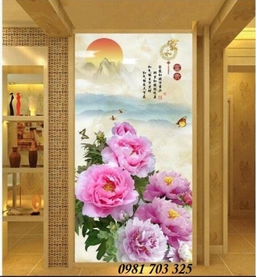 Tranh gạch khổ đứng 3D hoa trang trí