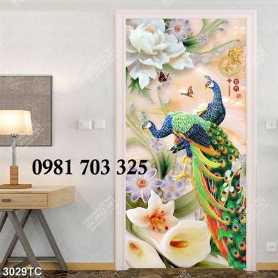 Tranh gạch 3D phong thủy chim công khổ đứng