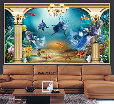Tranh gạch 3D cá heo- gạch tranh trang trí