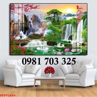 Tranh gạch phong cảnh thác nước son thủy hữu tình