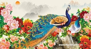 mẫu tranh 3d chim công phòng khách - XN55