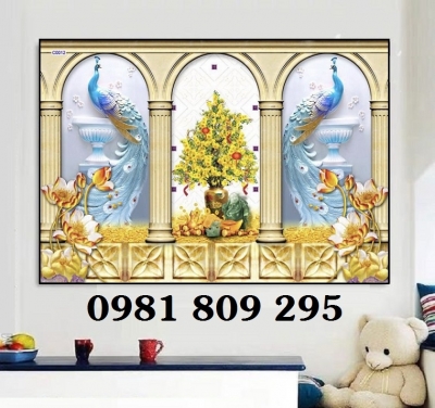 Tranh gạch chim công trang trí phòng -GHG98