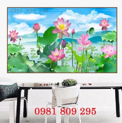 Tranh 3d ốp tường , gạch tranh 3d hoa sen HQ9393