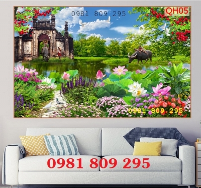 Tranh thiên nhiên giao hòa , gạch 3d phong cảnh HS939