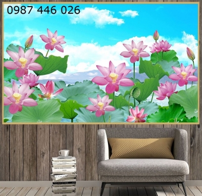 Gạch 3d tranh gạch hoa sen tường đẹp HP08833