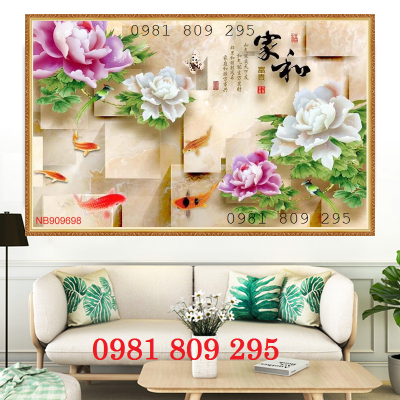 Gạch tranh hoa mẫu đơn 3d cá chép