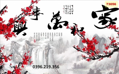 Tranh gạch hoa đào 3D trang trí đẹp