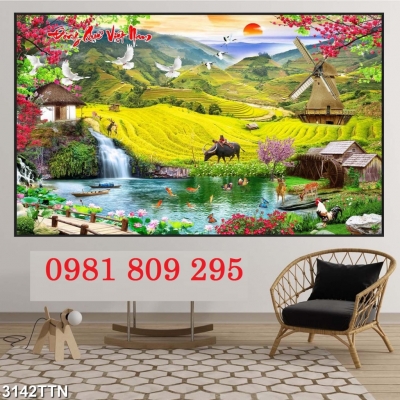 Gạch 3d phong cảnh , tranh khổ ngang