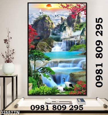 Gạch tranh 3d phong cảnh  đứng- tranh phòng khách