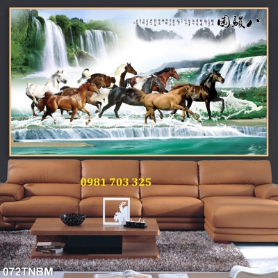 Gạch men 3D bát mã dán tường phòng khách