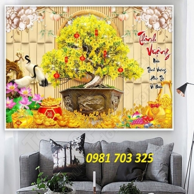 Tranh gạch 3d hoa mai trang trí