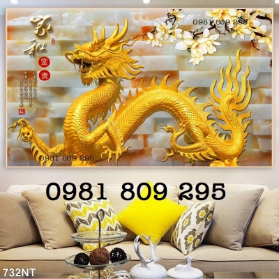 Tranh gạch men 3d rồng vàng