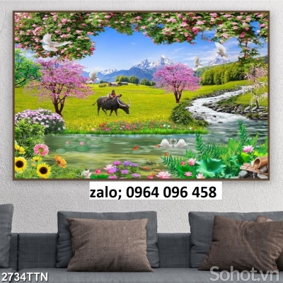 Tranh gạch 3d ốp tường phong cảnh đồng quê - NC444