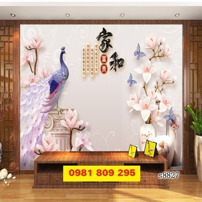 Gạch tranh 3d phong thủy - tranh con công 3d JP86