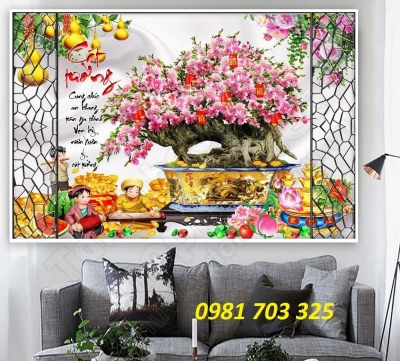 Gạch tranh hoa đào đẹp trang trí 3D