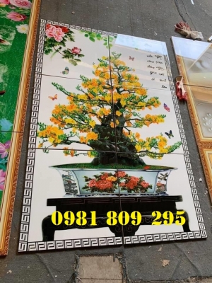 Tranh gạch ốp tường hoa mai trang trí